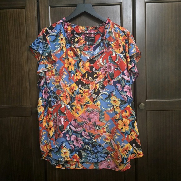 NWT Premise Floral Diamond Block Colorful Shirt Blouse Artsy Bold Art To Wear 2X - Picture 13 of 13